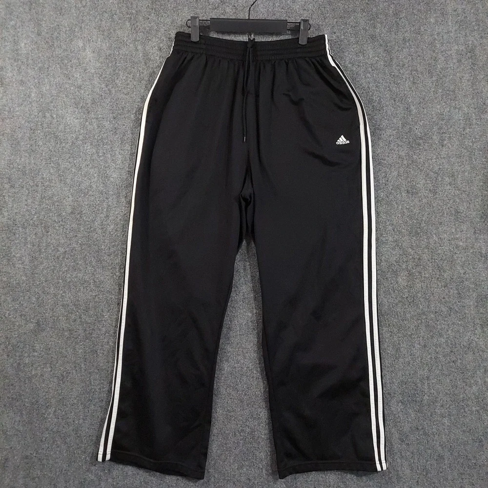 Adidas Pants Mens 30x29 Black Track Sweatpants 3 Stripe Elastic Waist Casual